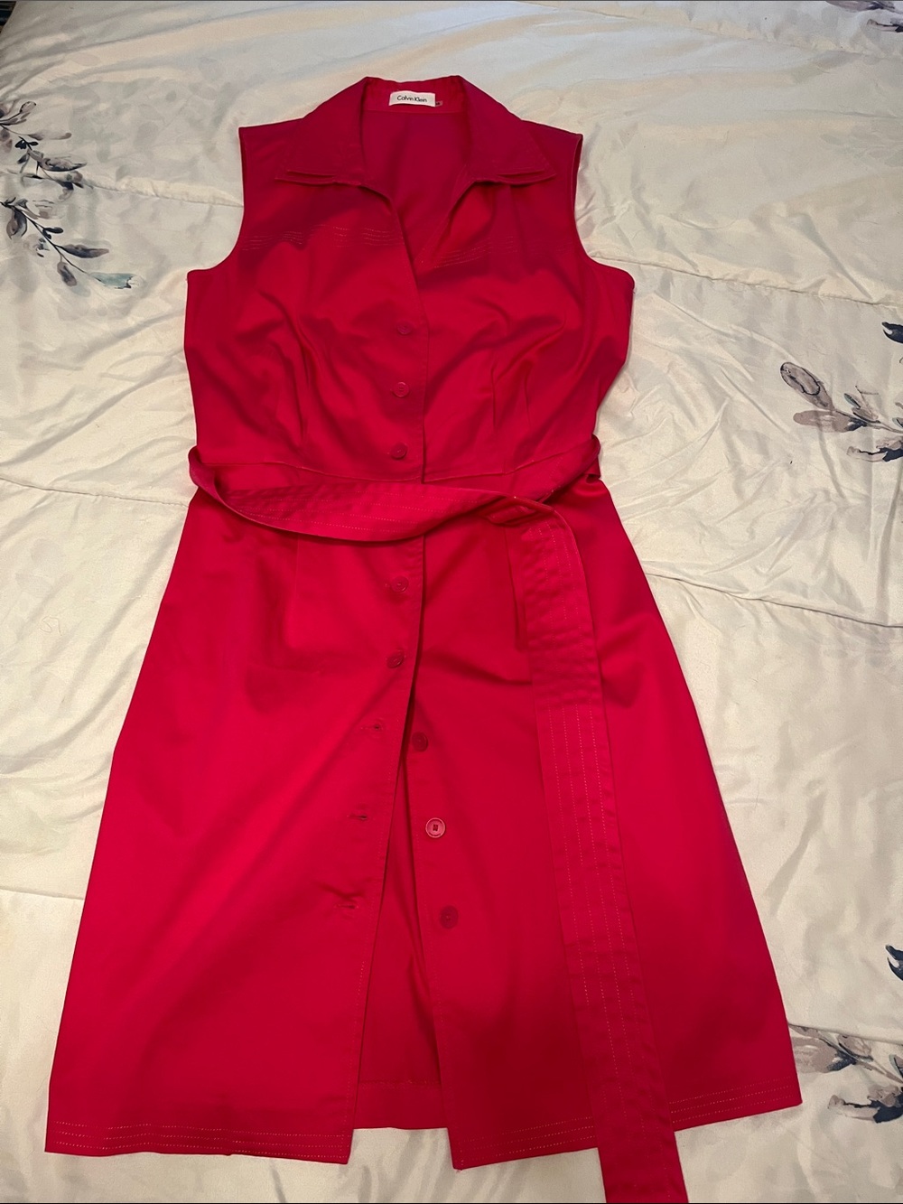 Calvin Klein Sleeveless Belted Hot Pink Shirt Dress